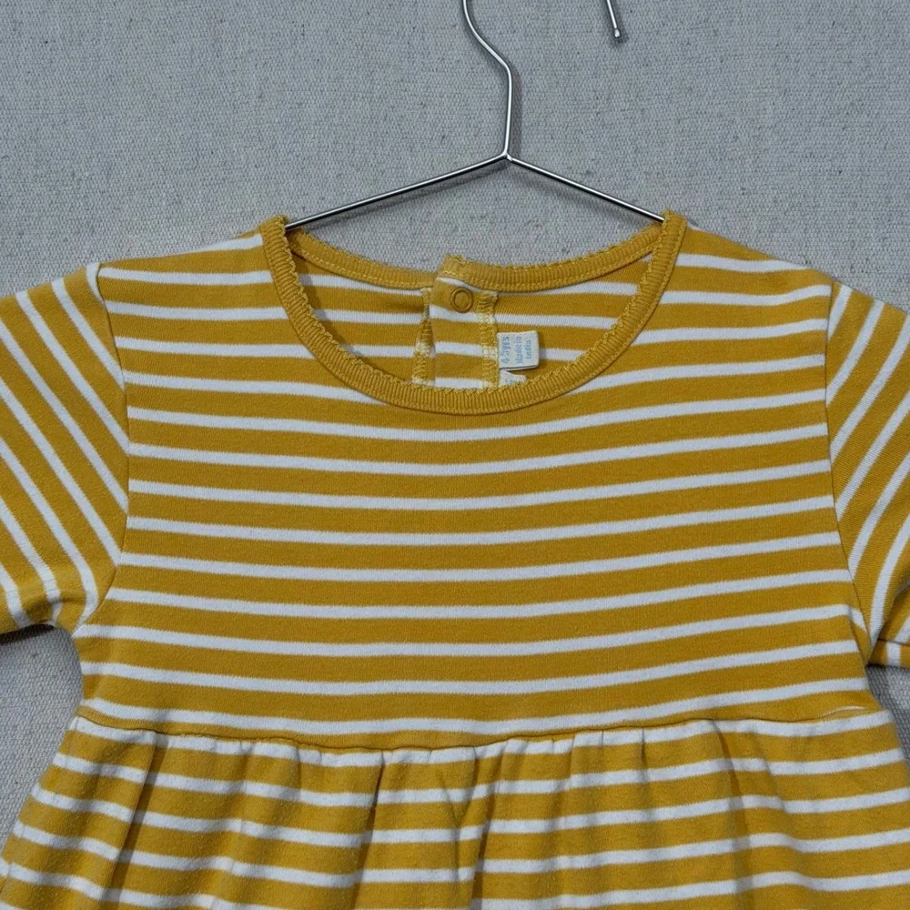 JoJo Maman Bebe Girls 4-5Y Mustard Stripe Llama Applique Cotton Dress
